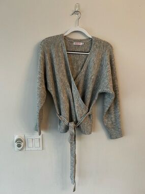 Shoe Dazzle Light Gray Wrap Tie Waist Sweater